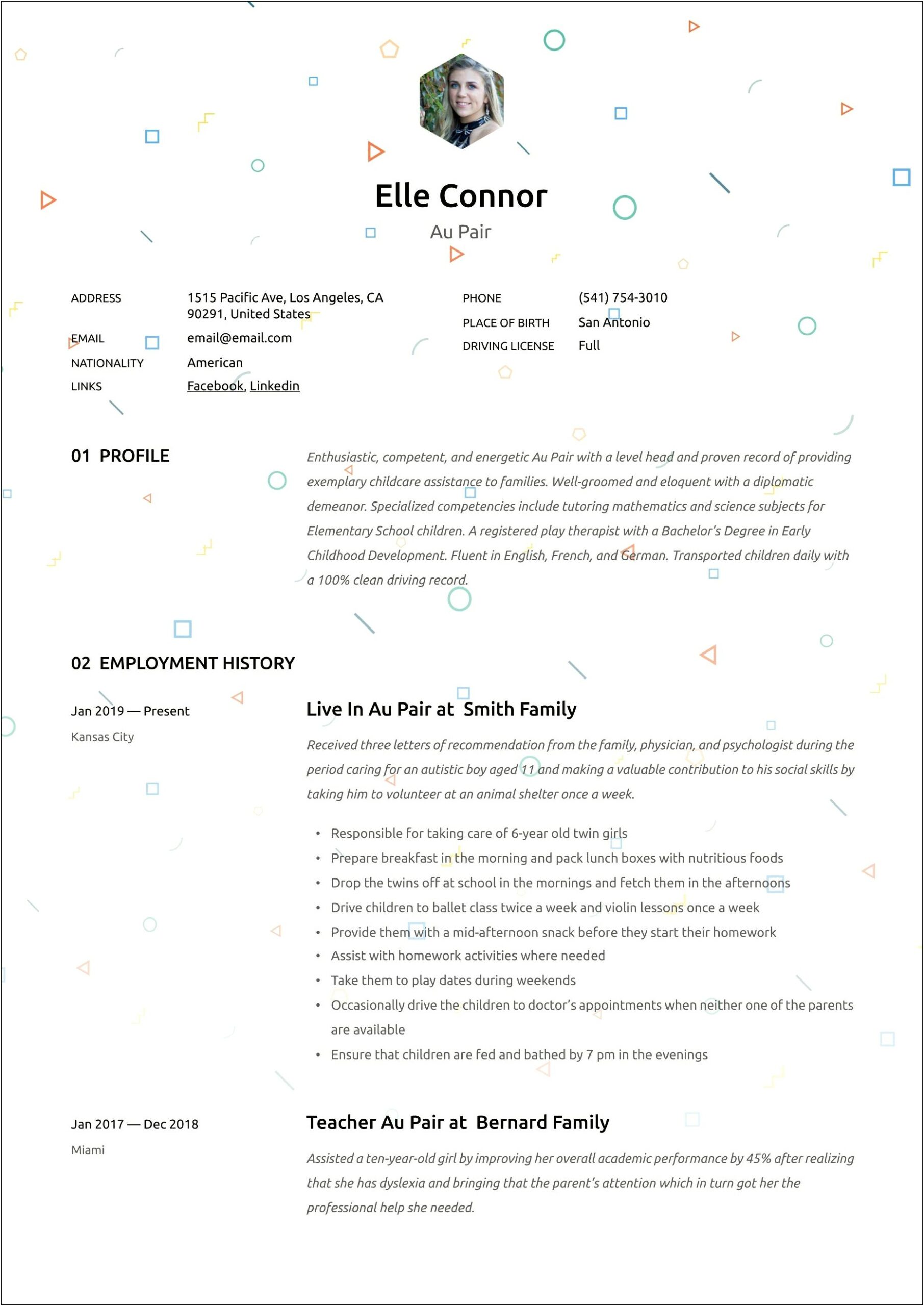 Resume Examples For Au Pair
