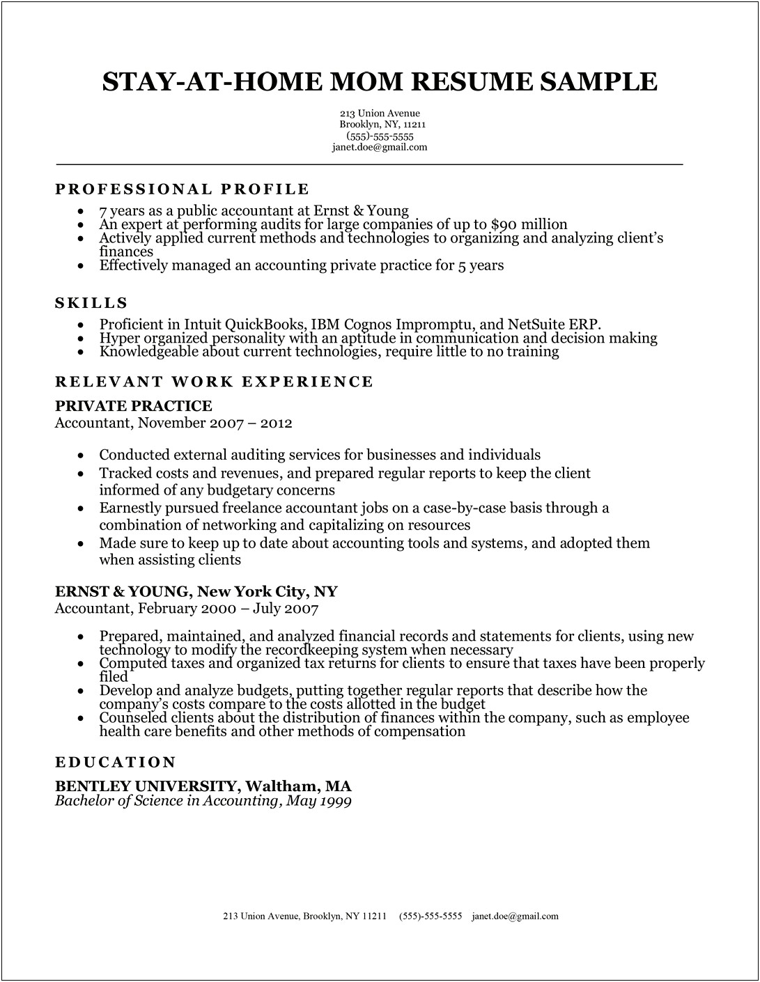 Resume Examples For Back To Work Moms