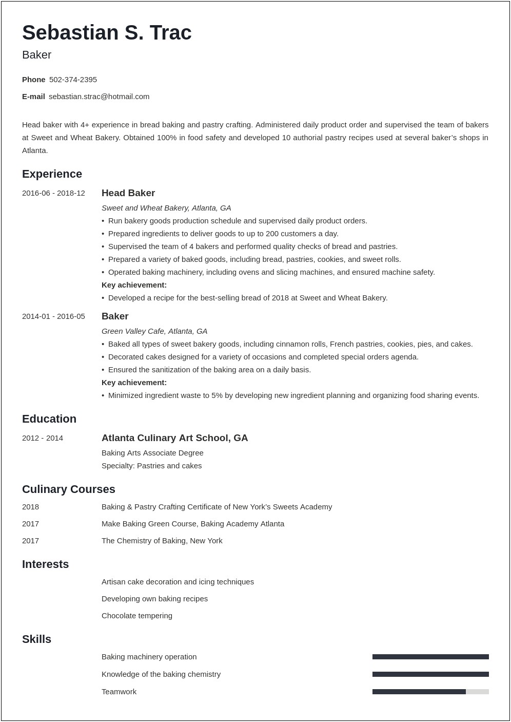 Resume Examples For Bakery Jobs
