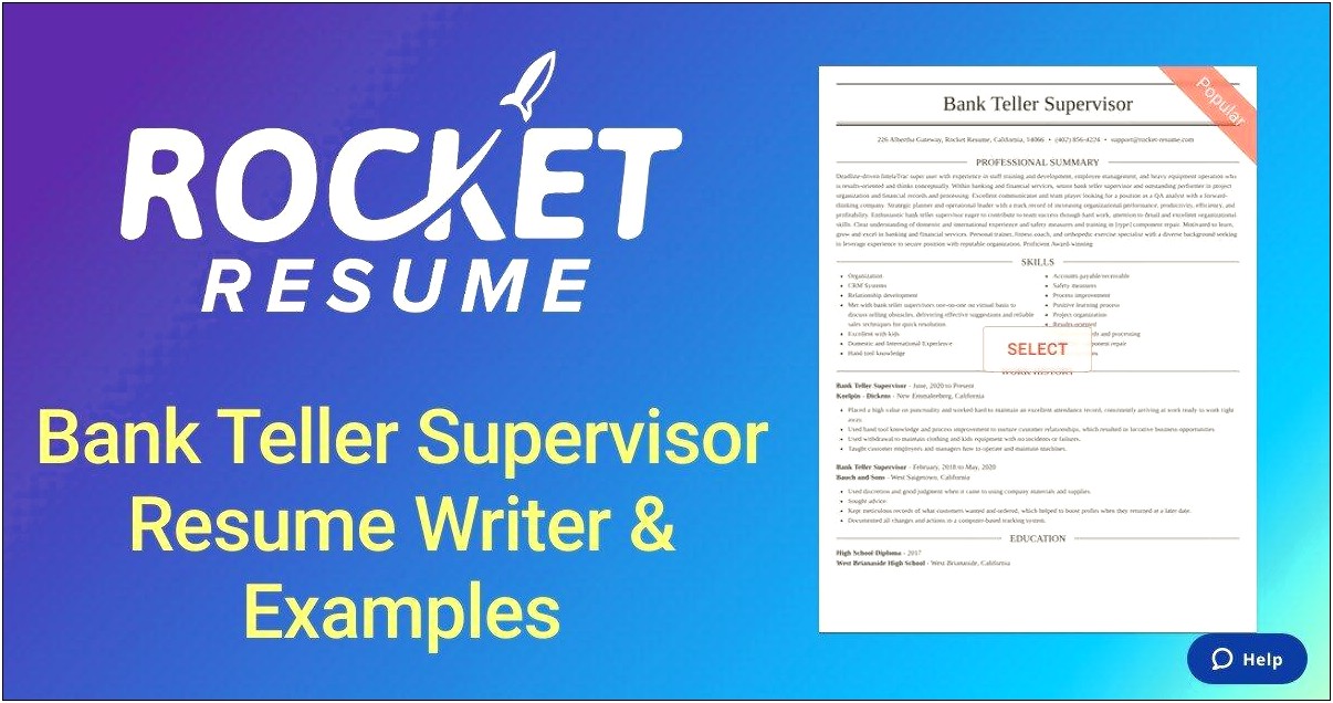 Resume Examples For Bank Teller Supervisor