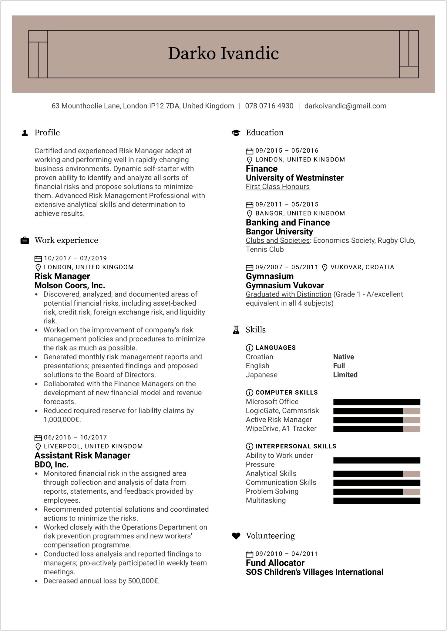 Resume Examples For Banking Managers