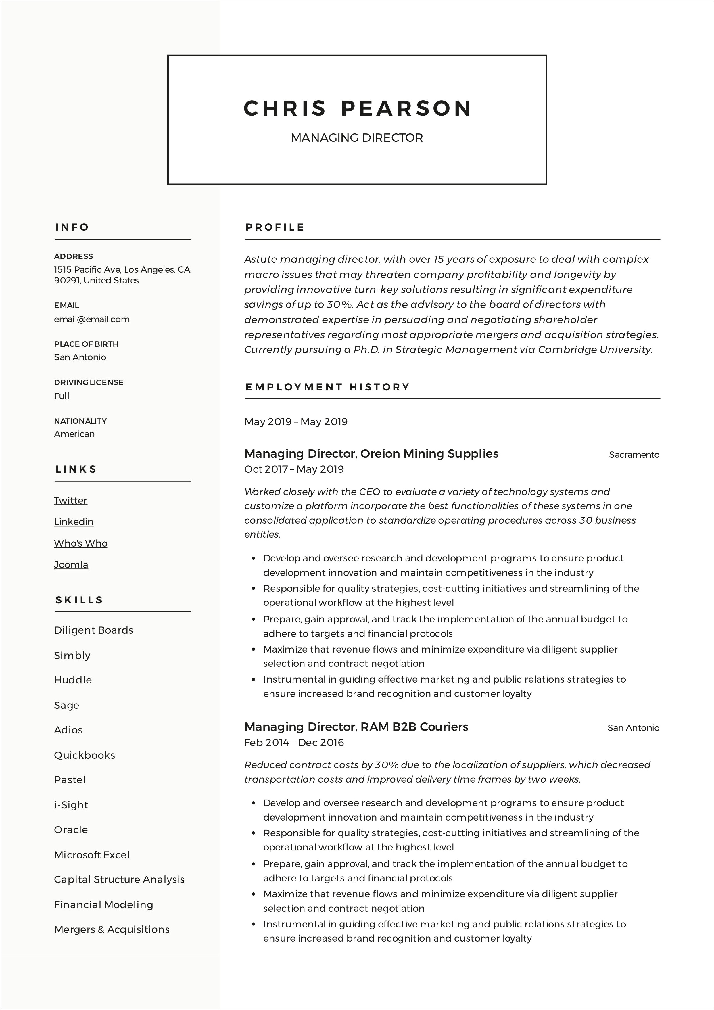 Resume Examples For Board Position