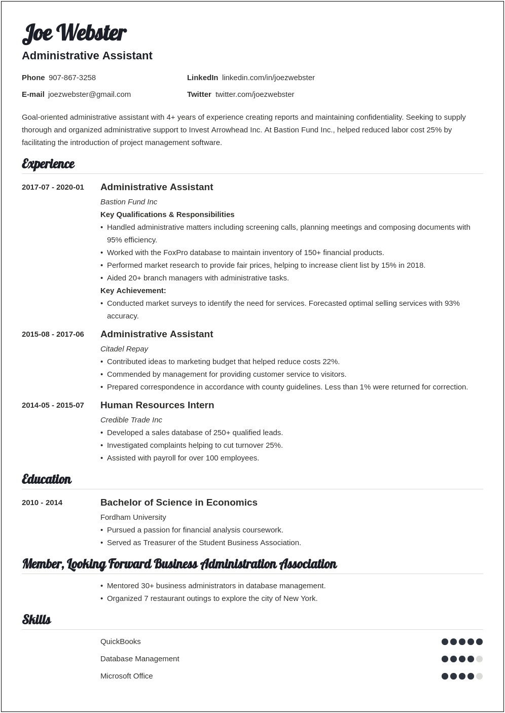 Resume Examples For Business Managers