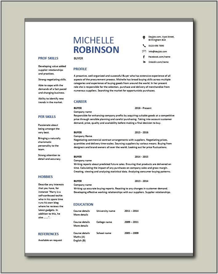 Resume Examples For Buyer Planner