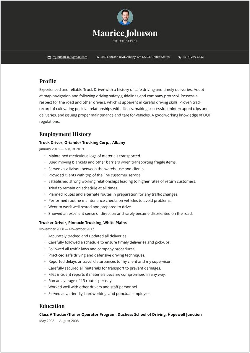 Resume Examples For City Driver