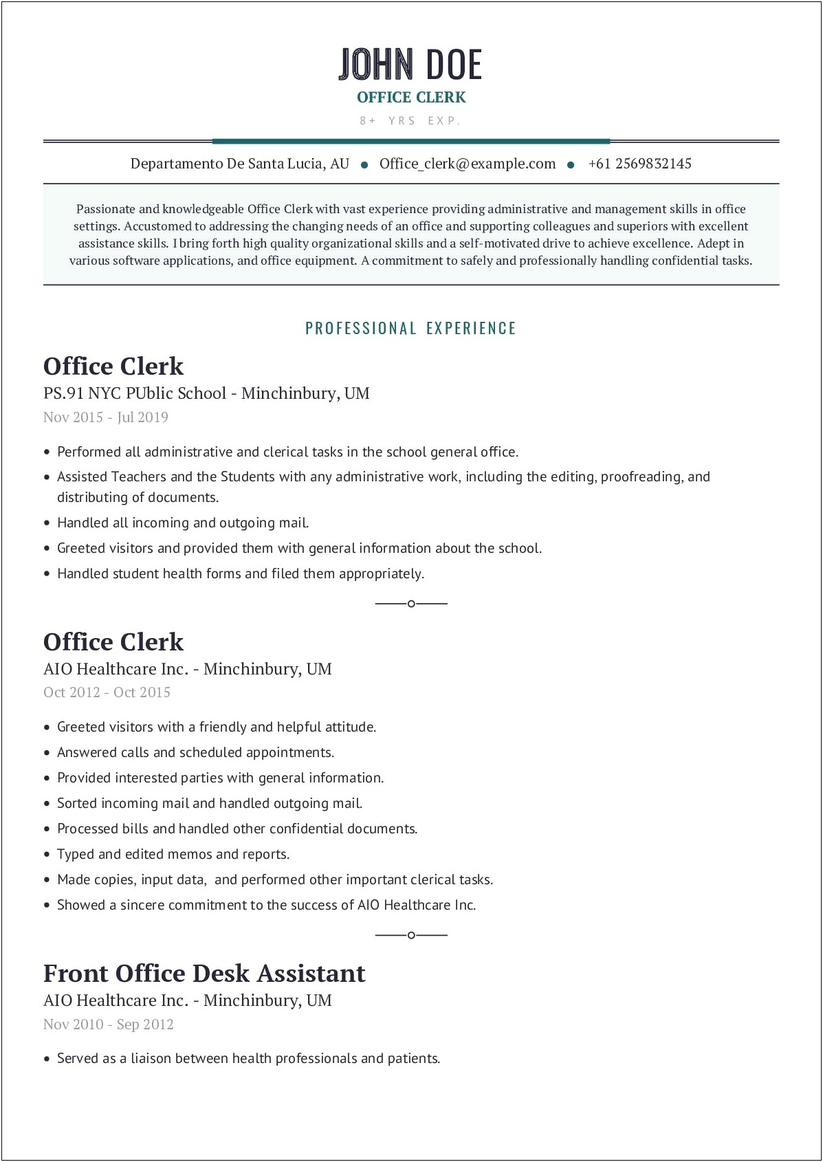 Resume Examples For Clerical Work