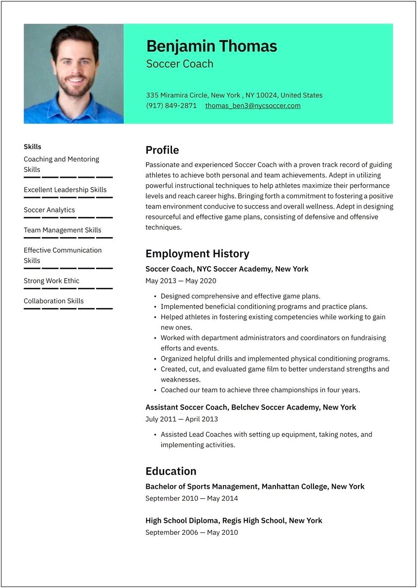 Resume Examples For Coaching Position
