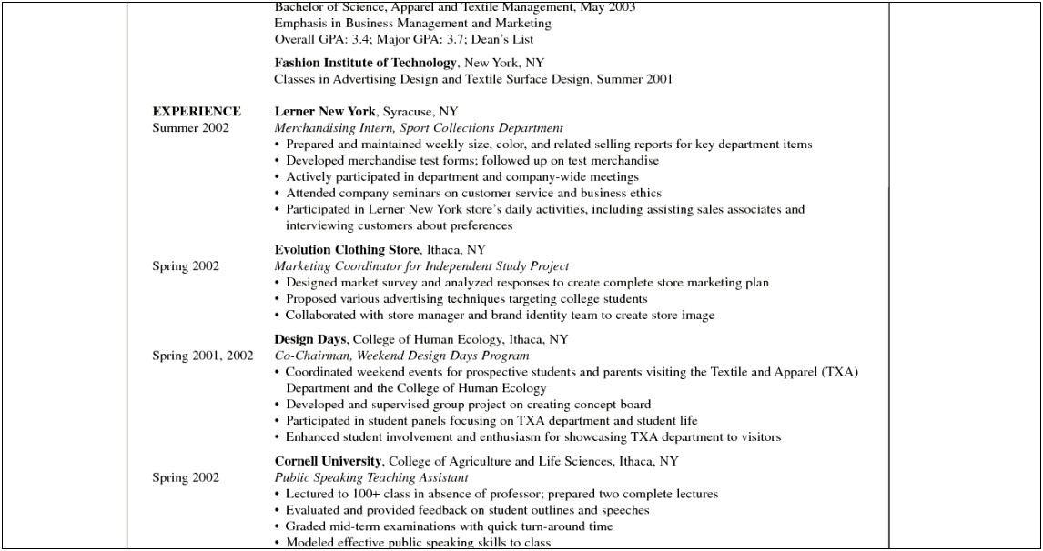 Resume Examples For College Students Looking For Internships