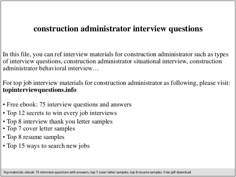 Resume Examples For Construction Administrator