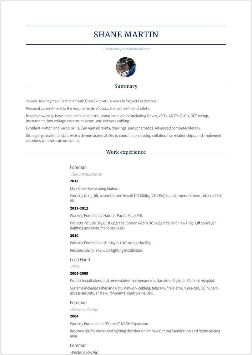Resume Examples For Construction Foreman