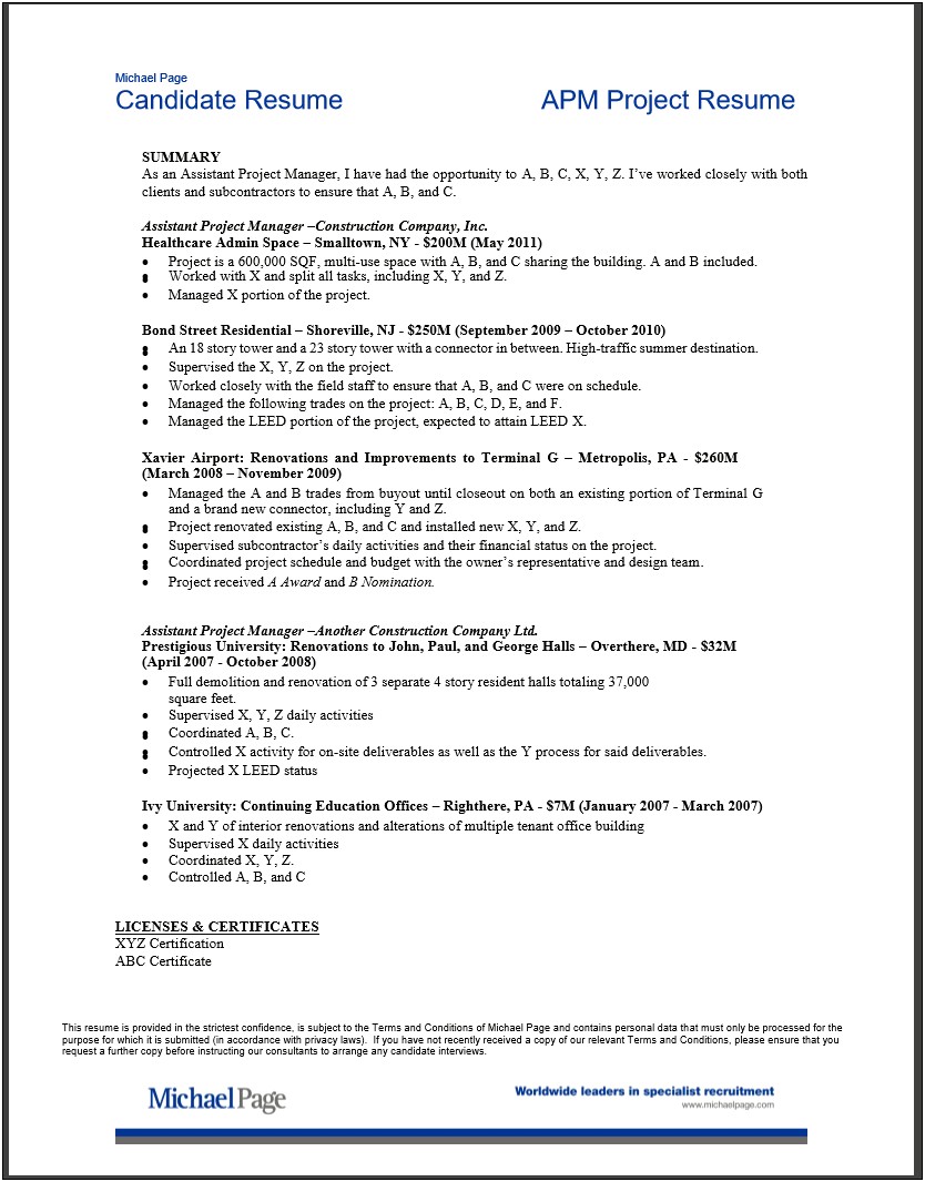 Resume Examples For Construction Job Discriptions
