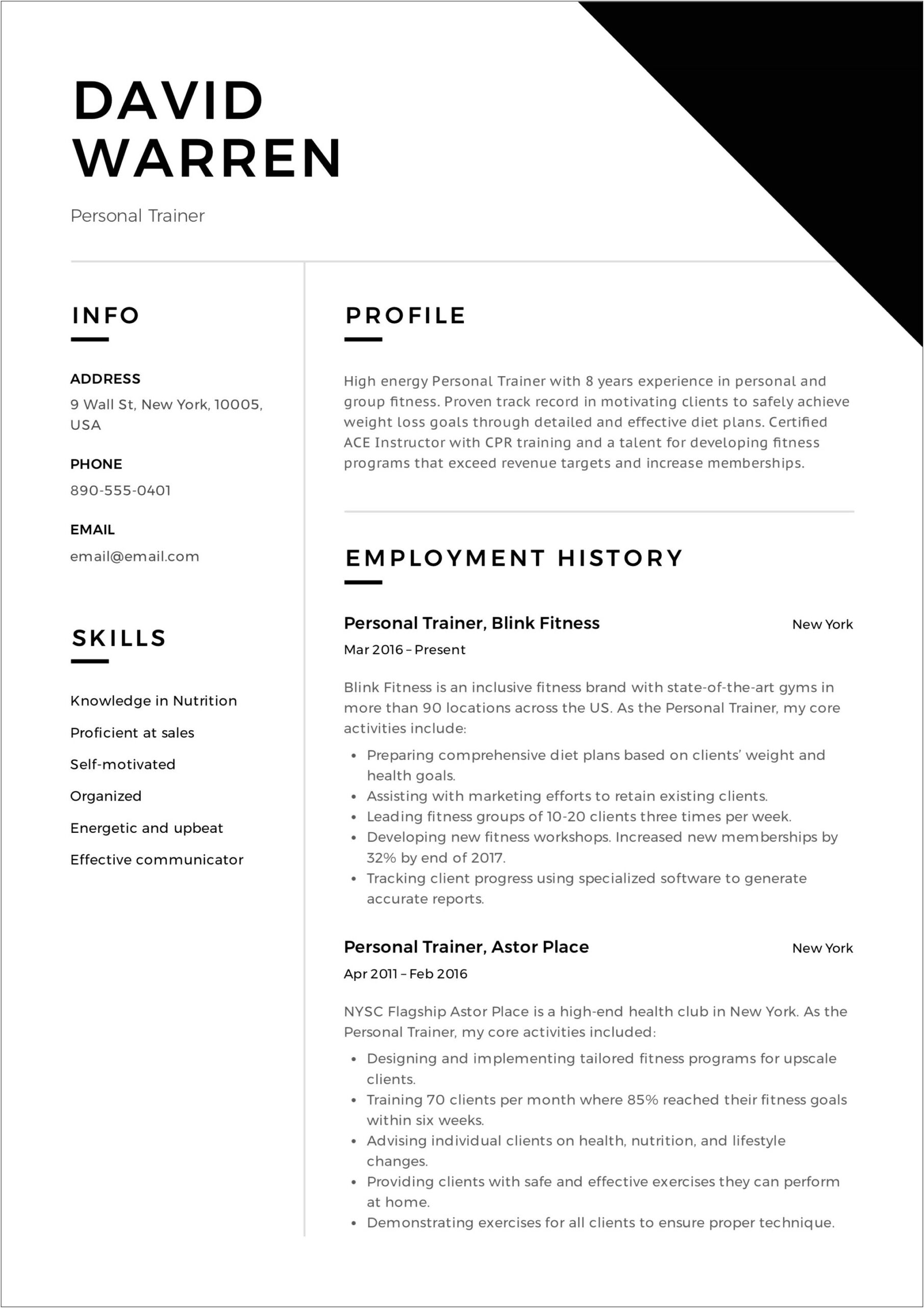 Resume Examples For Corporate Trainer