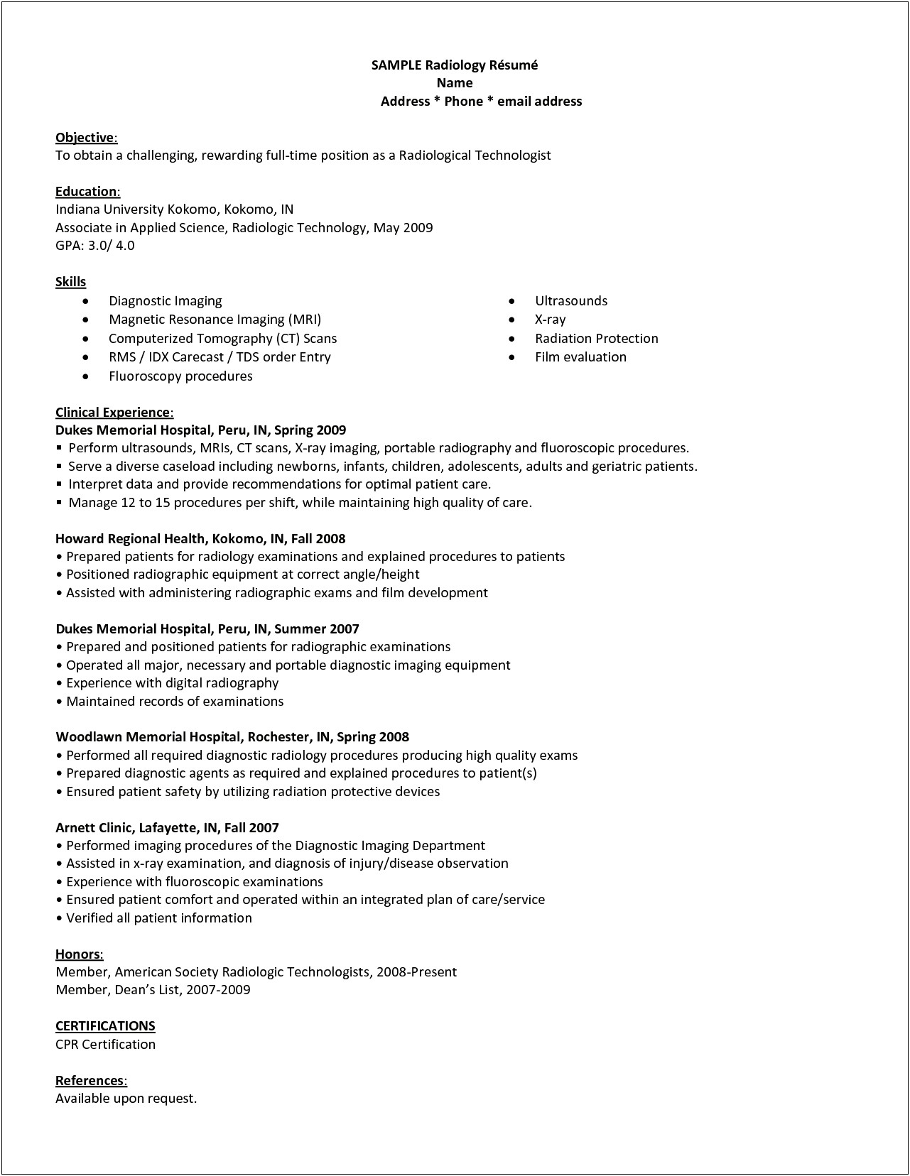 Resume Examples For Ct Technologist