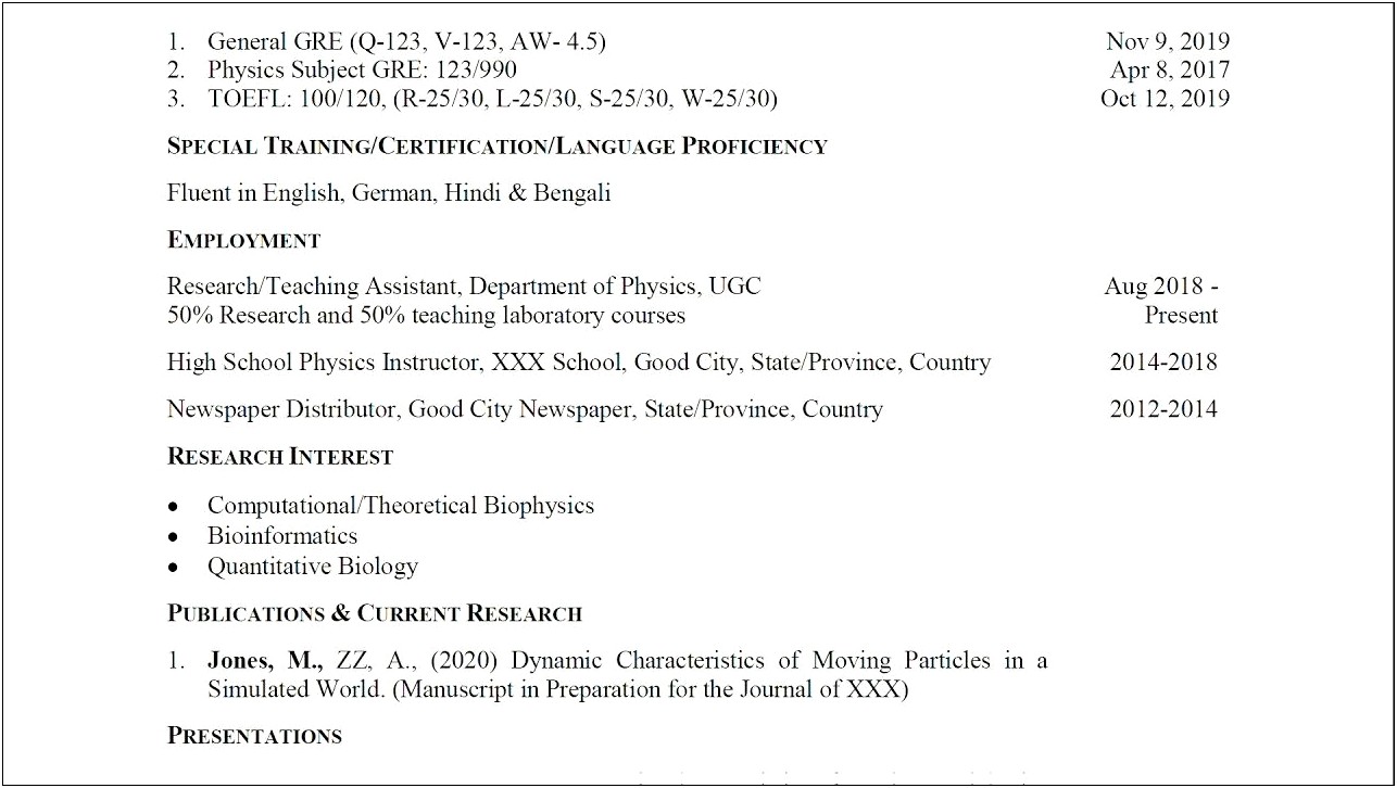 Resume Examples For Current Graduate Students