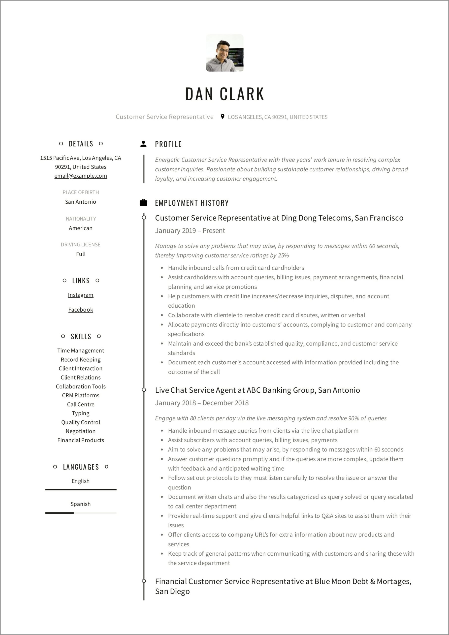 Resume Examples For Customer Claims Service Representative