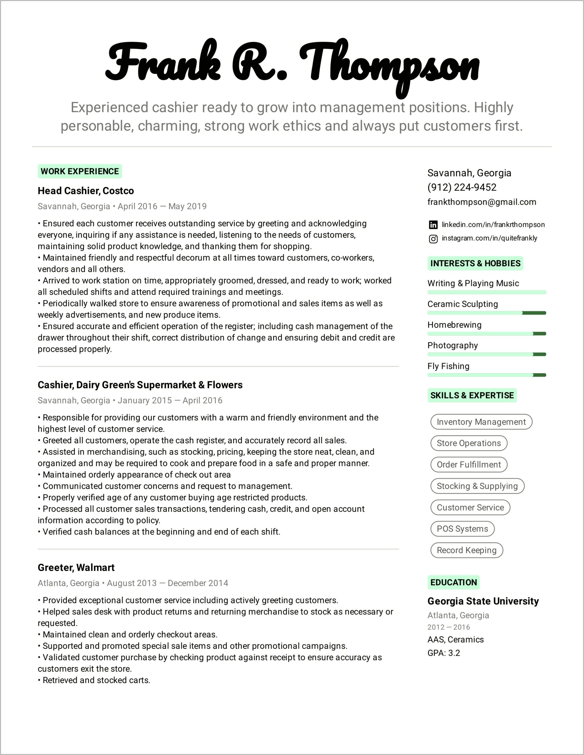 Resume Examples For Customer Service For First Job