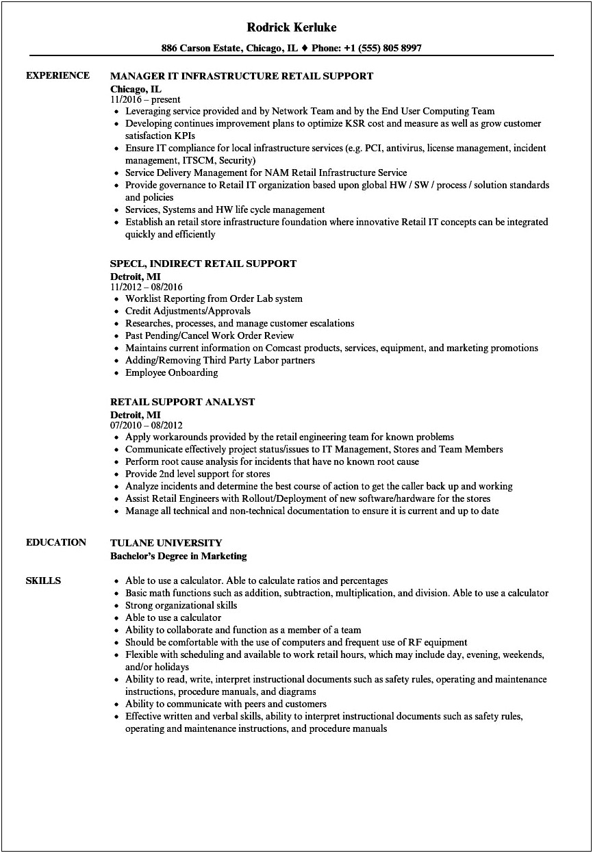Resume Examples For Customer Service Retail