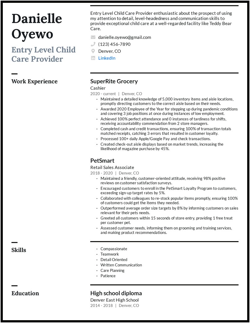 Resume Examples For Daycare Skills