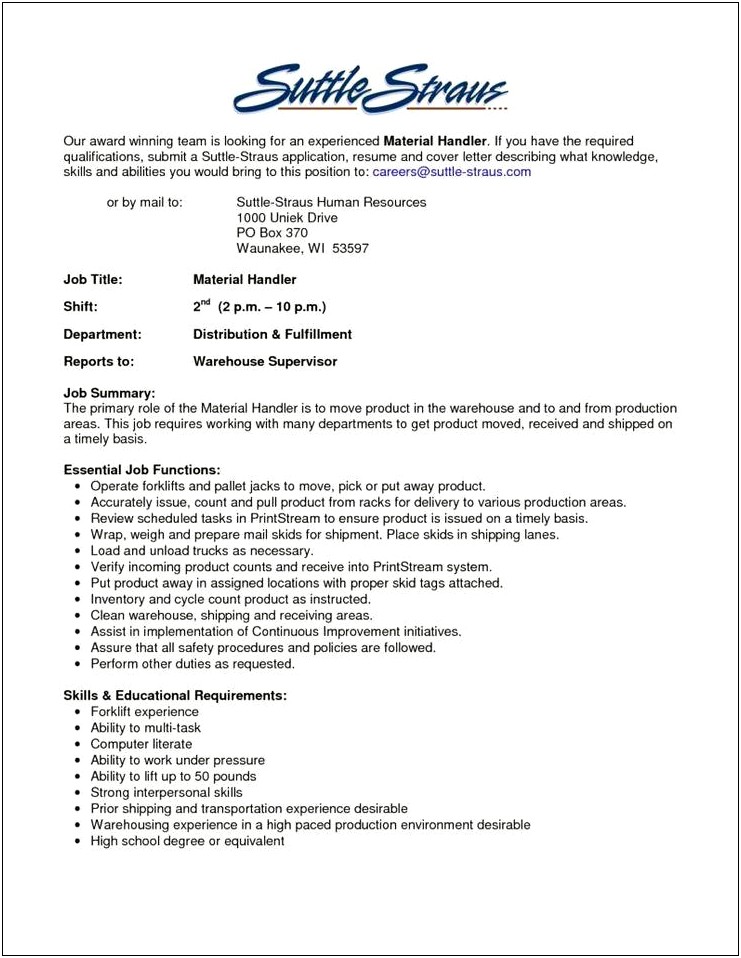 Resume Examples For Dock Worker