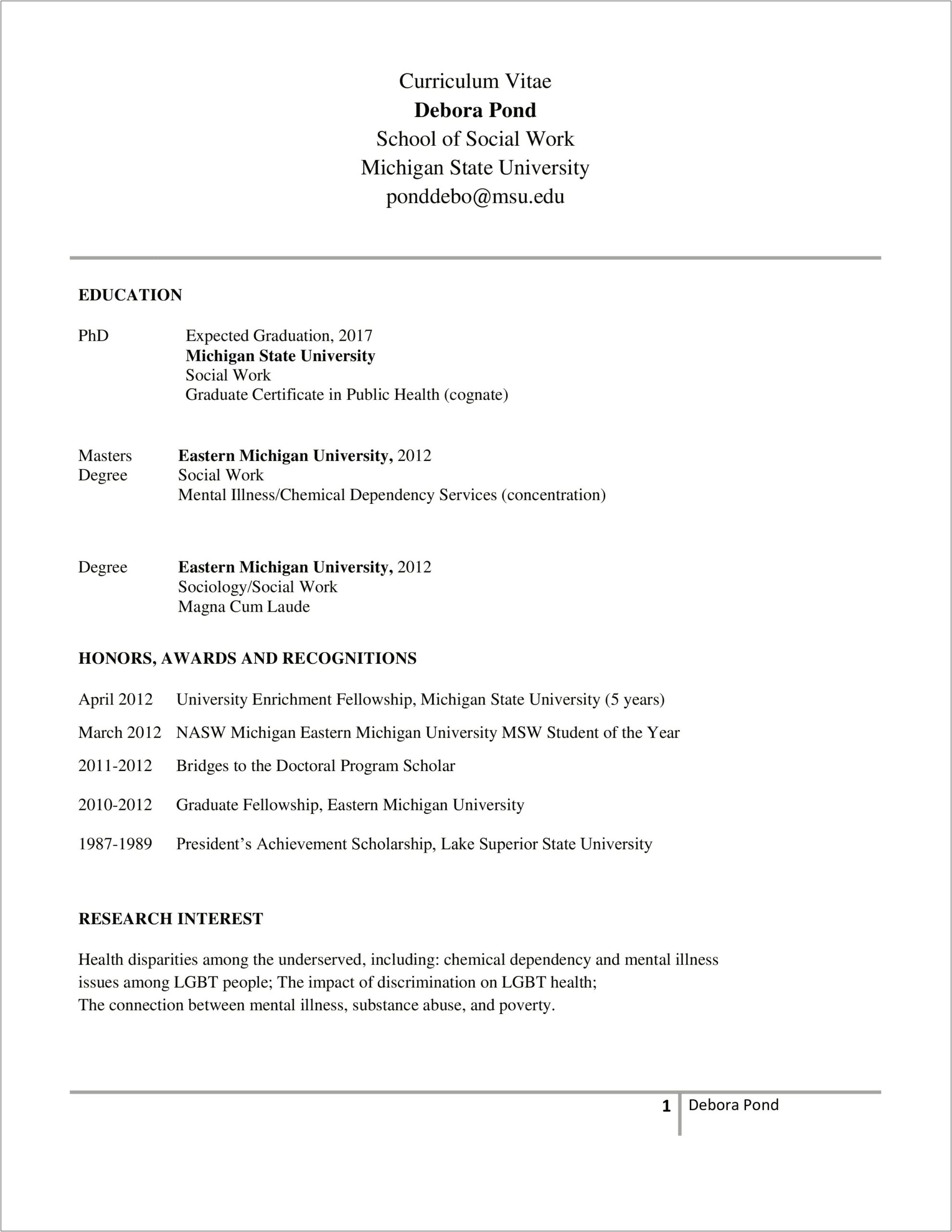 Resume Examples For Doctoral School