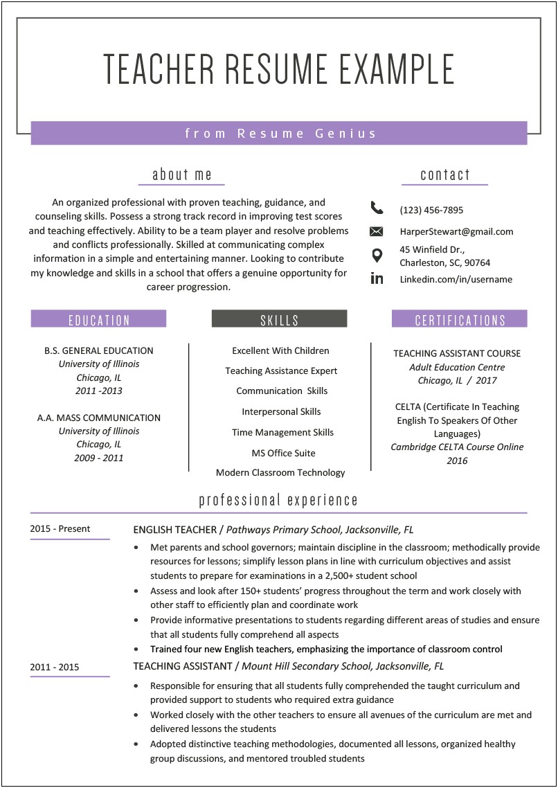 Resume Examples For Education Students