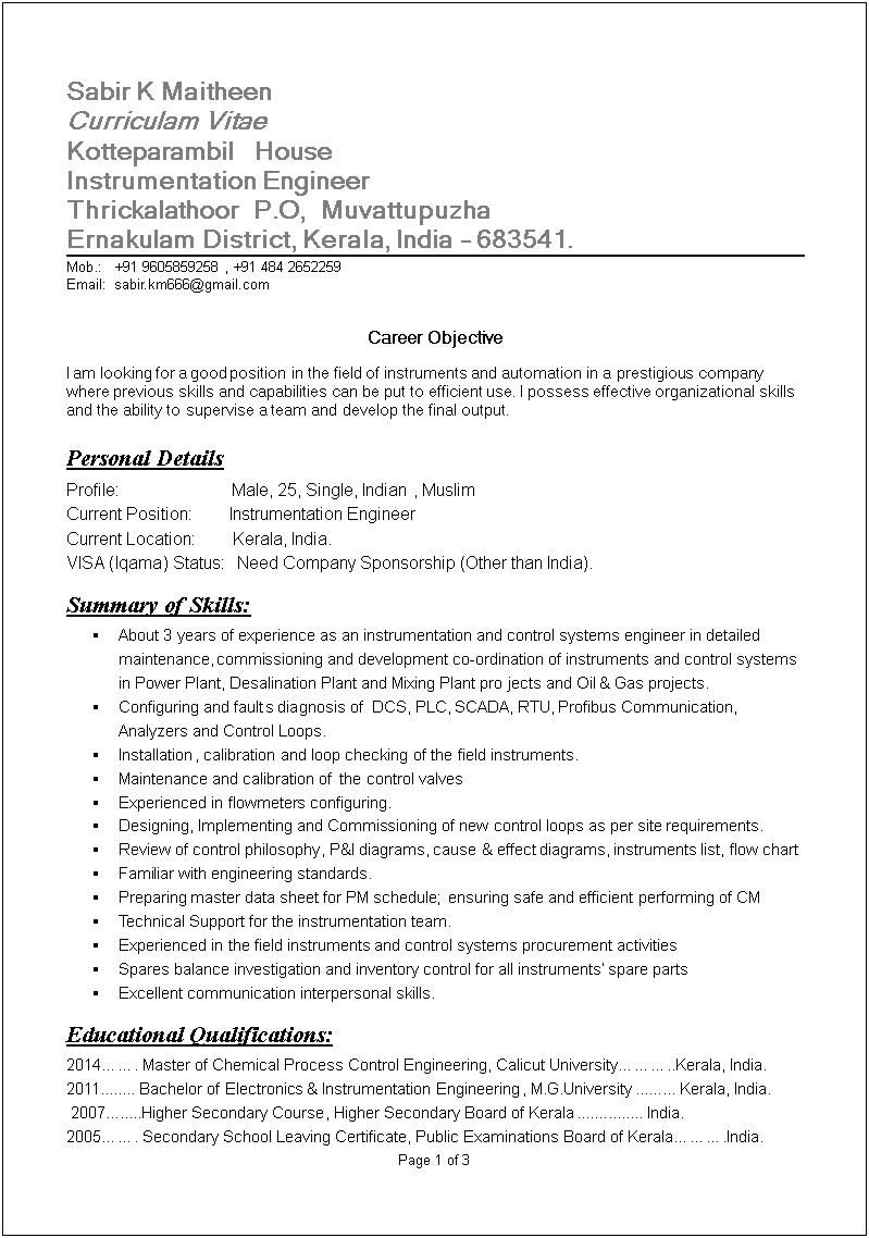 Resume Examples For Engineering Jobs