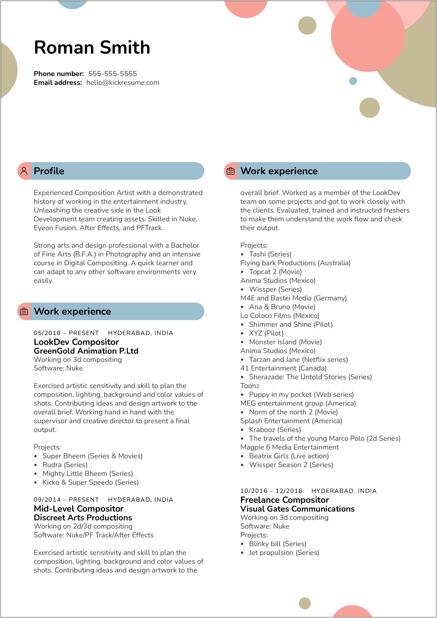 Resume Examples For Entertainment Industry