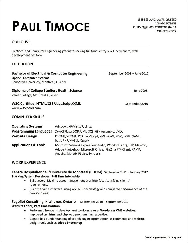 Resume Examples For Entry Level Mechanical Engineers