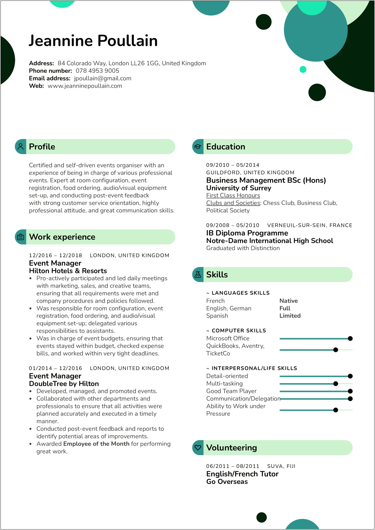 Resume Examples For Event Managers