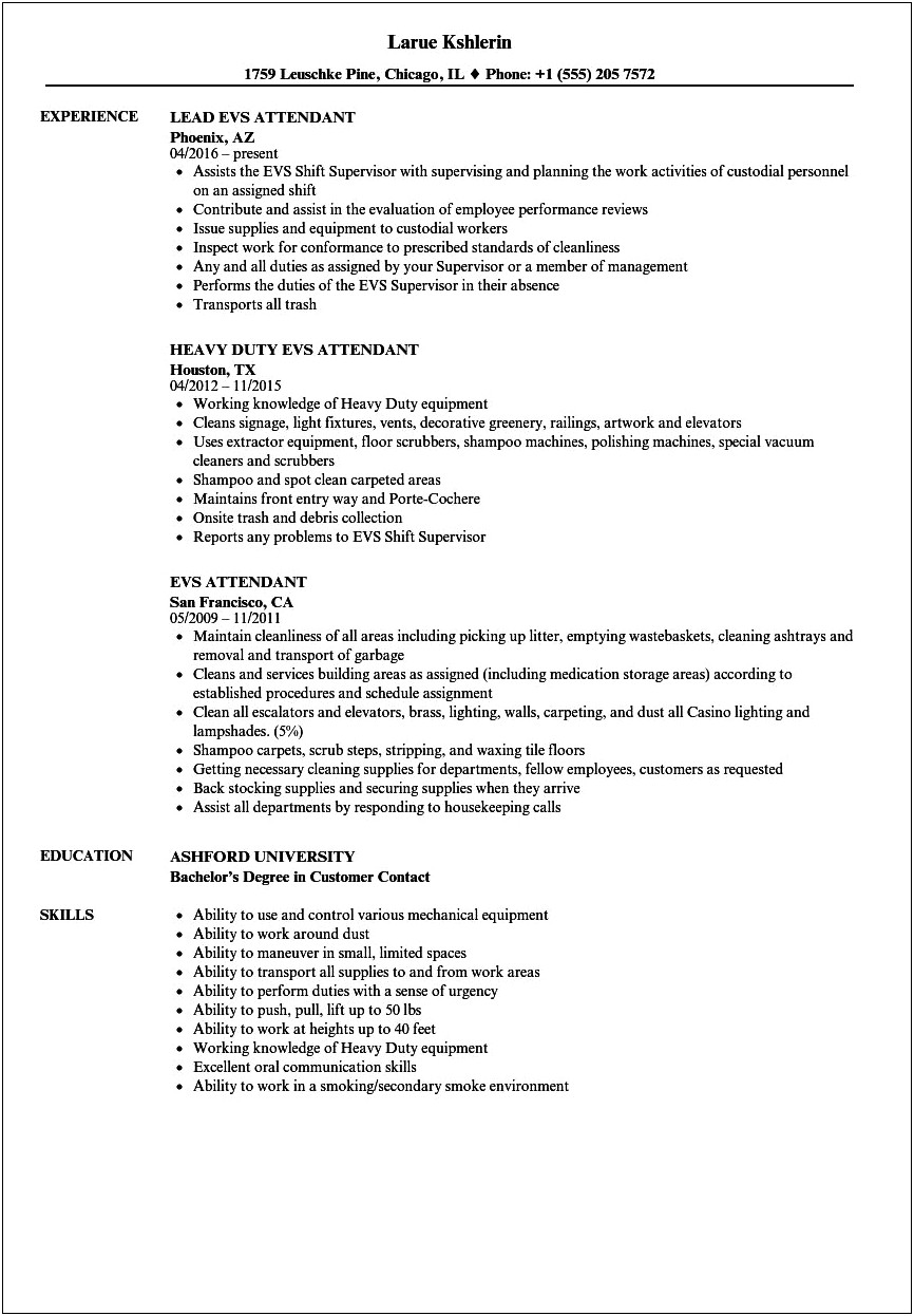 Resume Examples For Evs Technicians