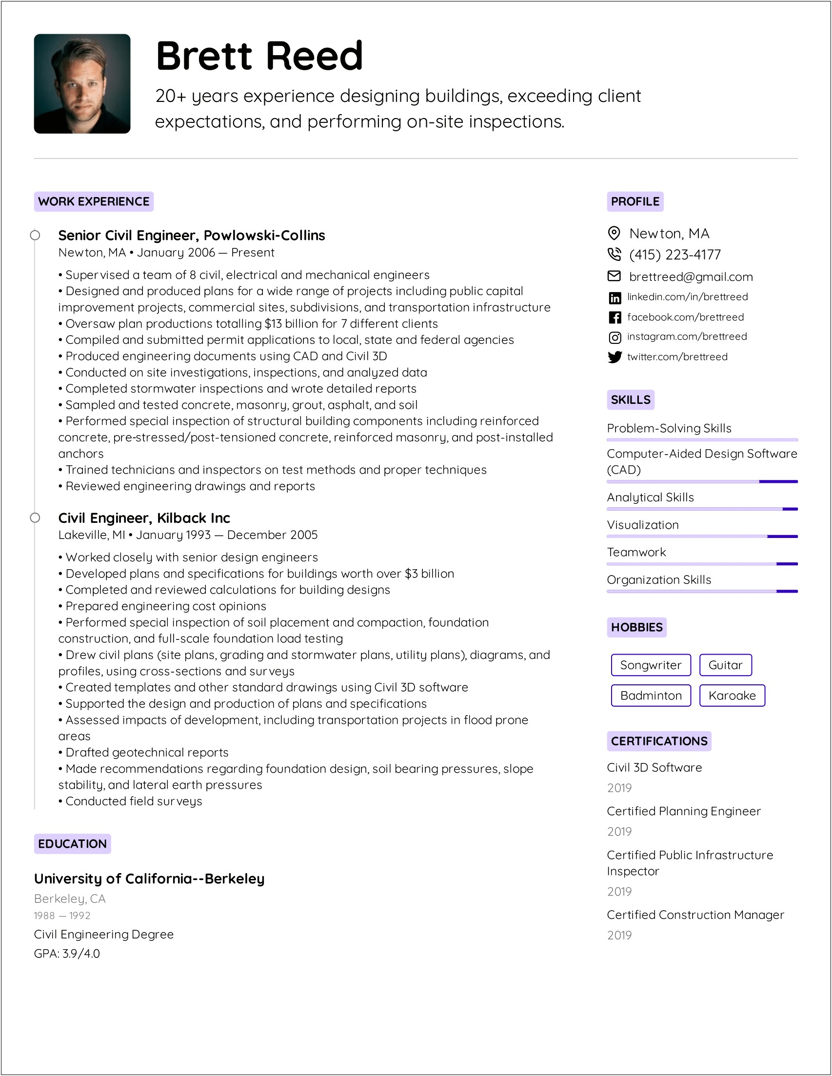 Resume Examples For Experienced Engineer