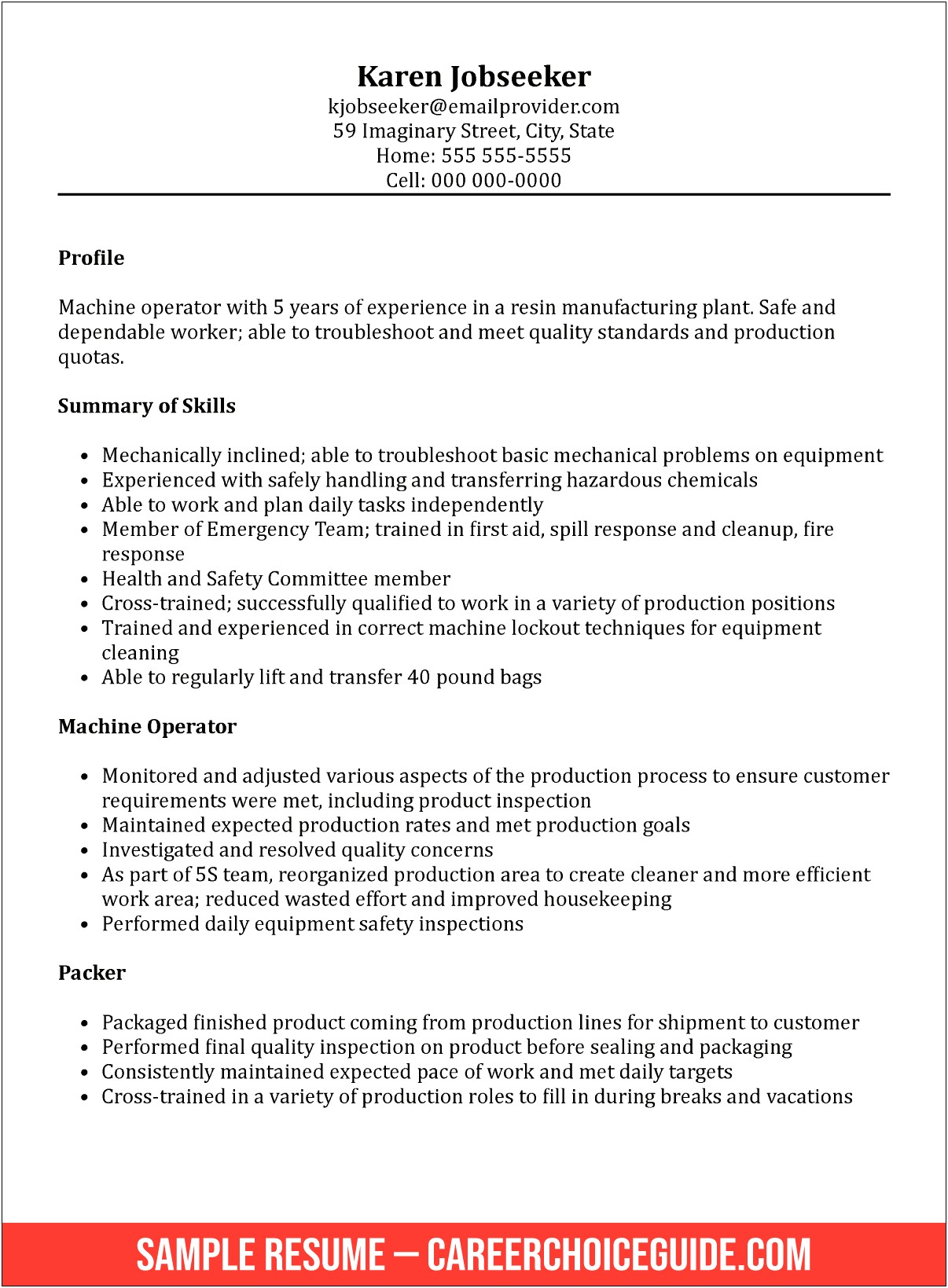 Resume Examples For Factory Jobs