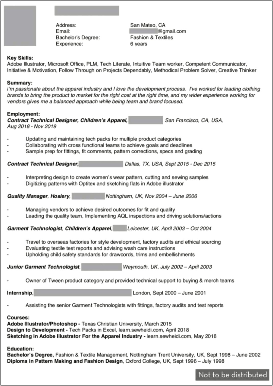 Resume Examples For Fashion Interns