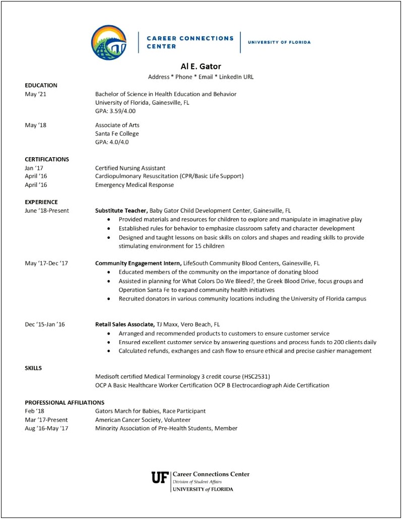 Resume Examples For Fau High School Application