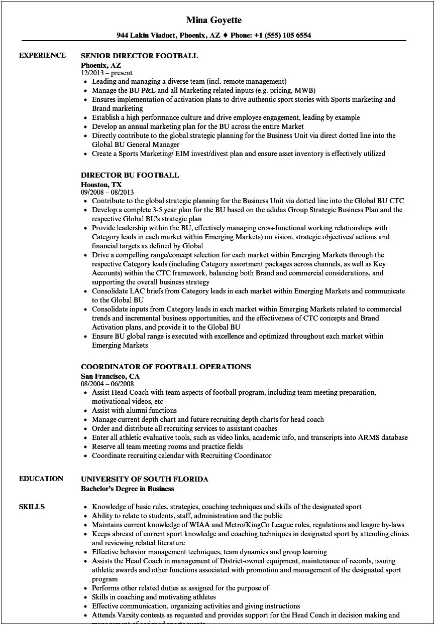 Resume Examples For Football Players