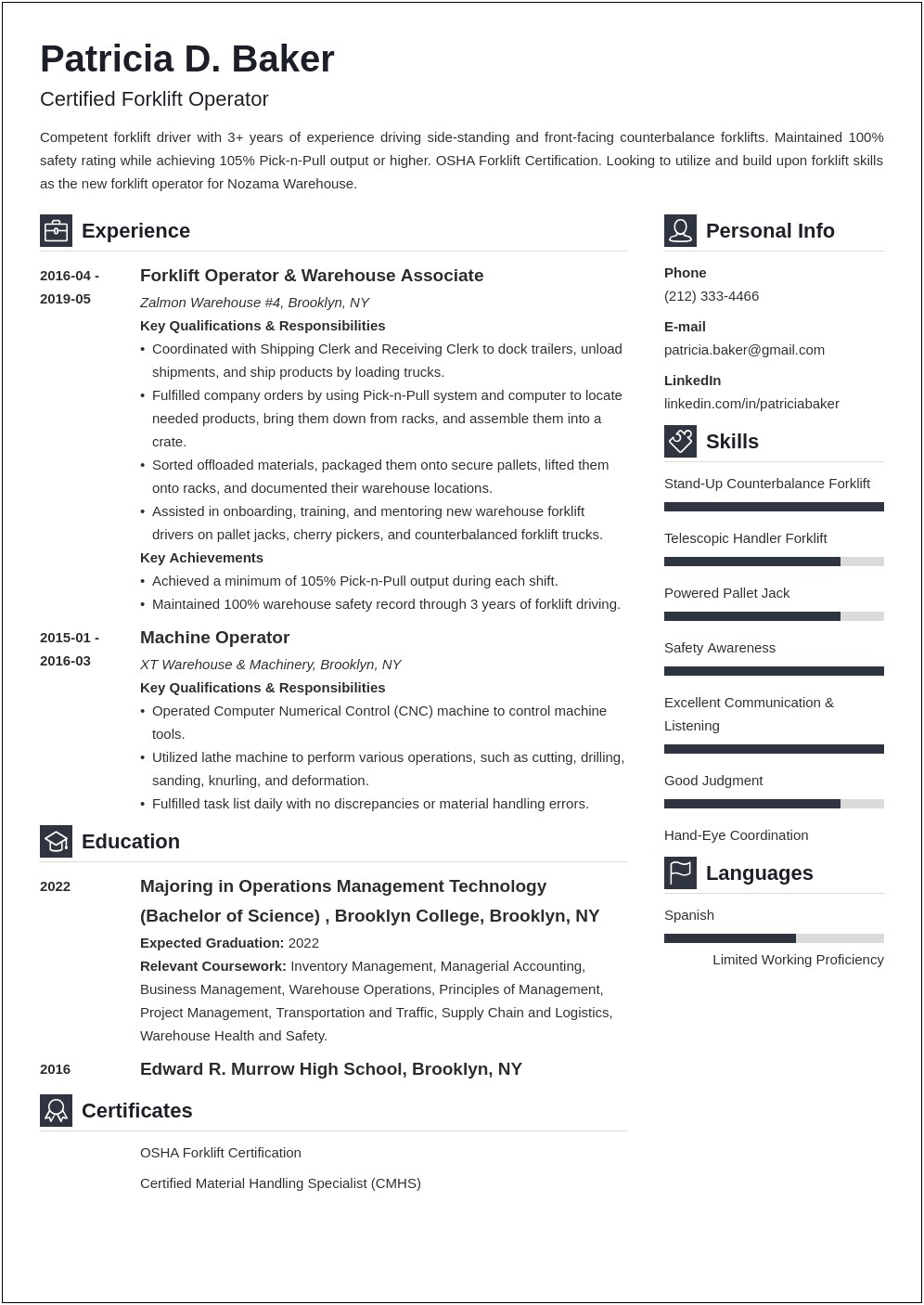 Resume Examples For Forklift Warehouse Jobs