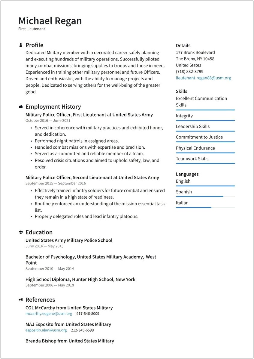 Resume Examples For Former Military
