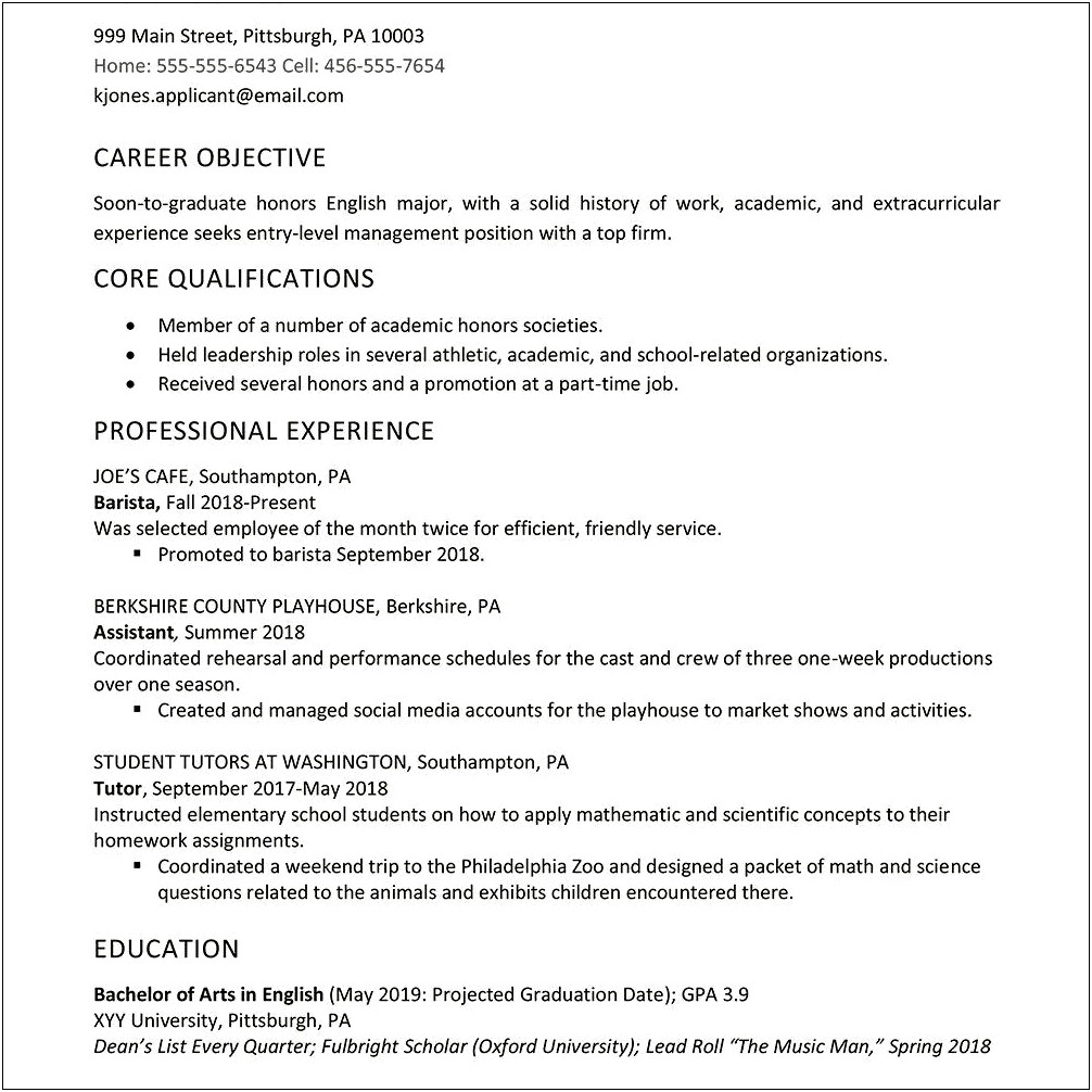 Resume Examples For Graduate Level Applicants