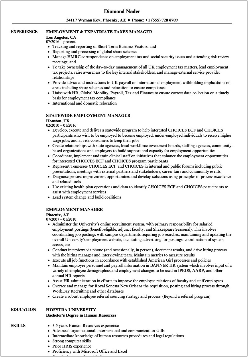 Resume Examples For Hiring Manager