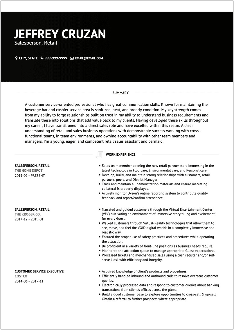 Resume Examples For Home Depot