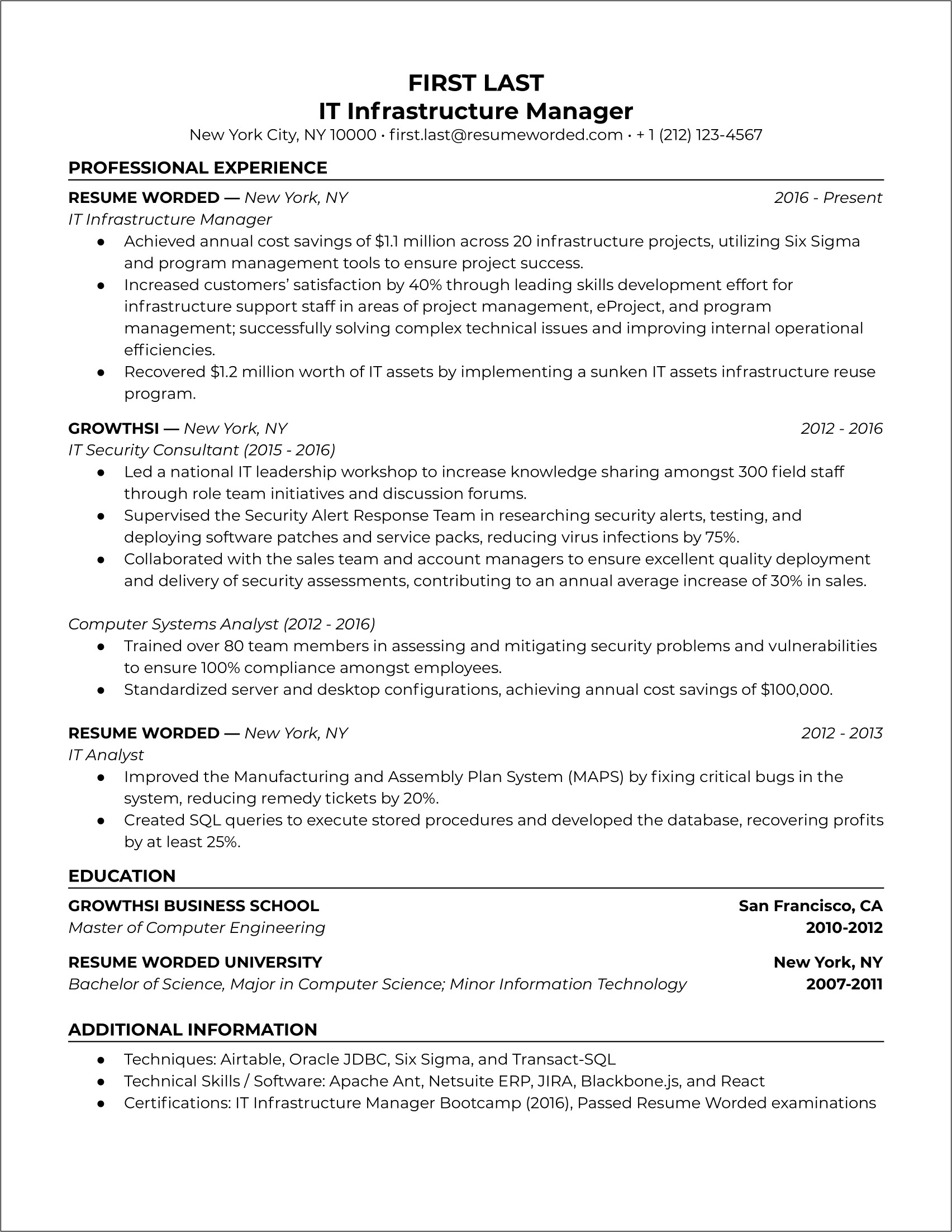 Resume Examples For Infrastructure Engineer