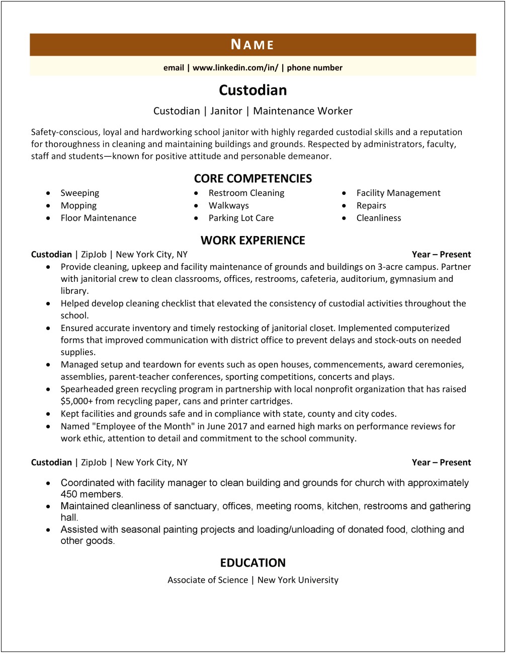 Resume Examples For Janitorial Services