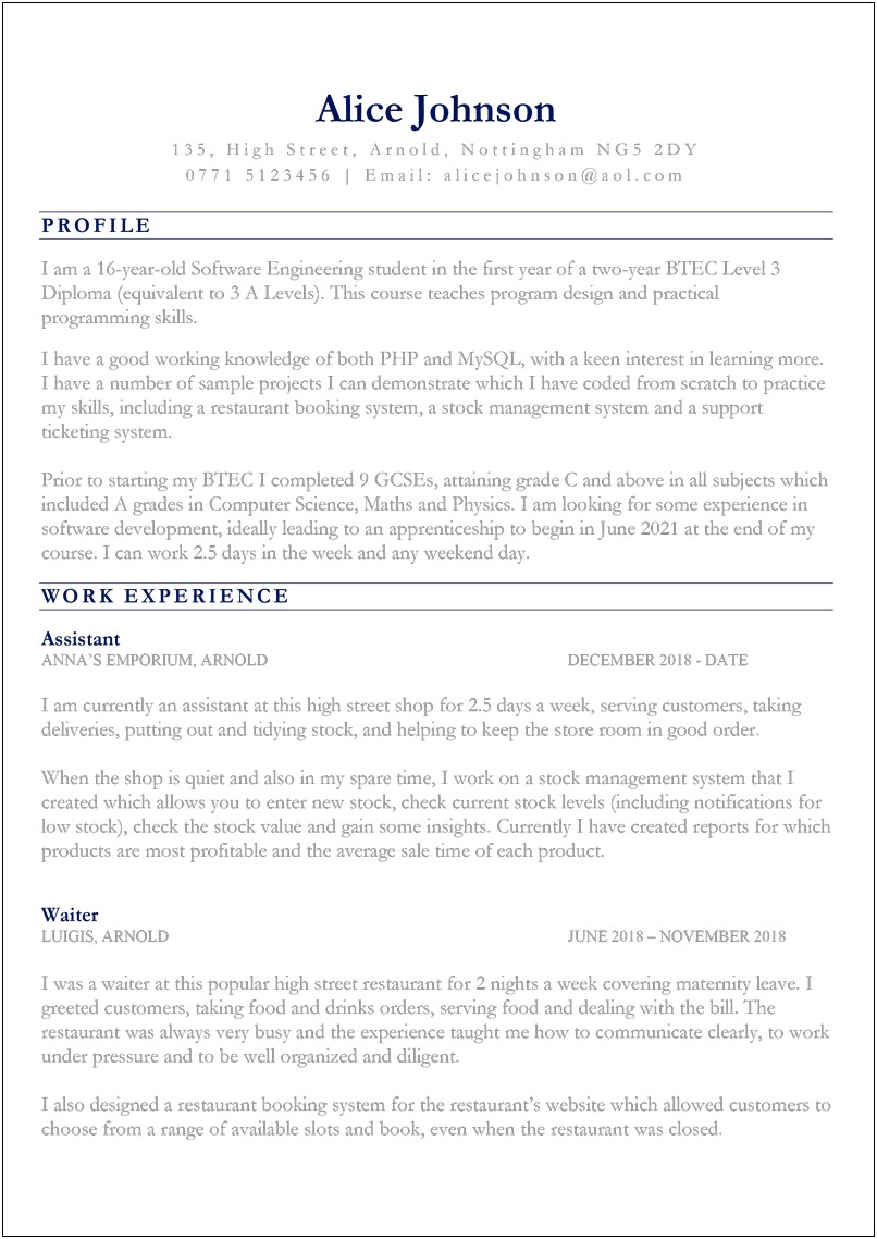 Resume Examples For Job Less Than A Year