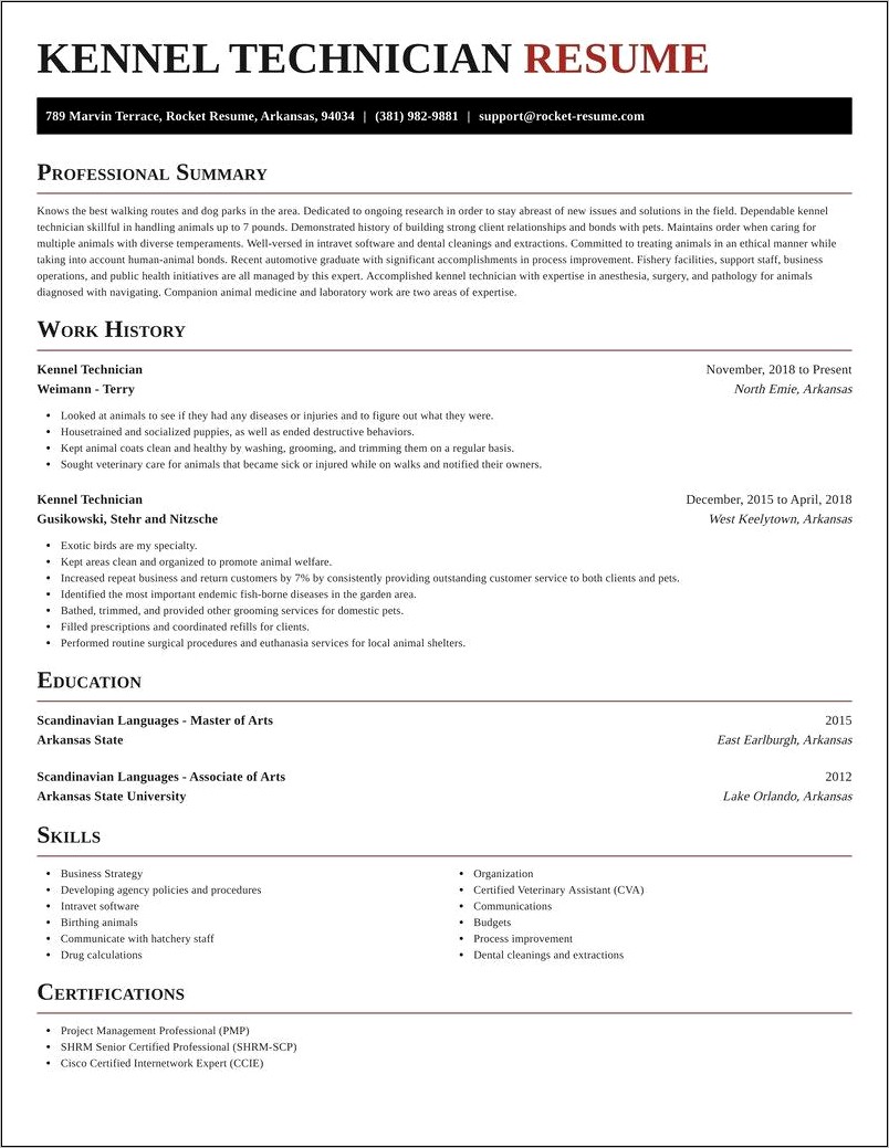 Resume Examples For Kennel Tech