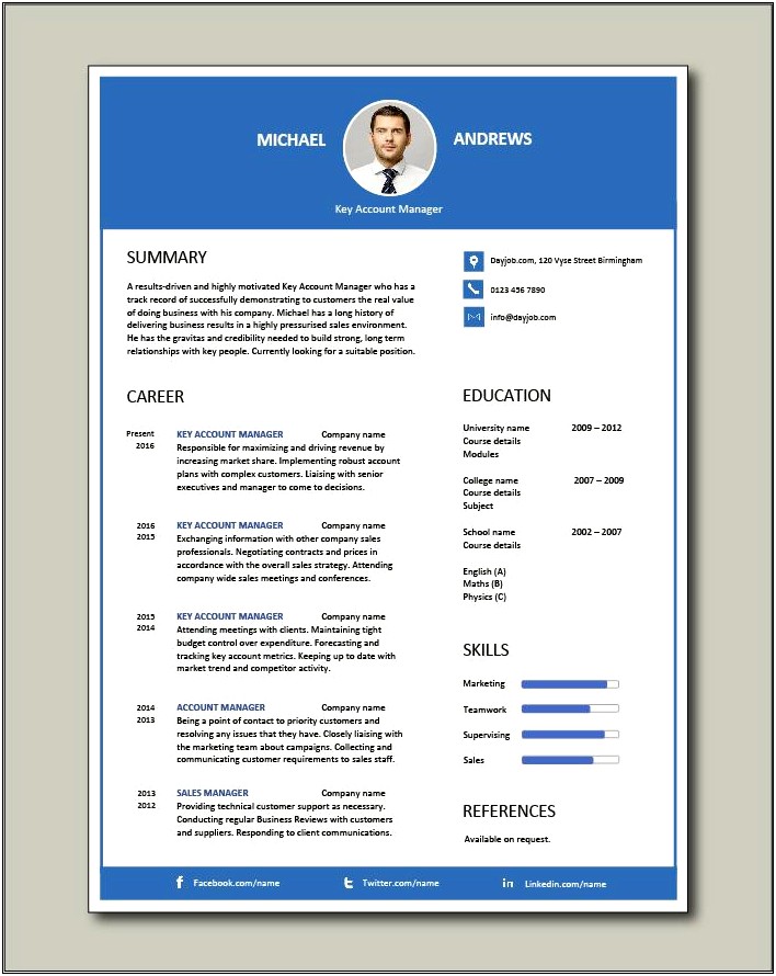 Resume Examples For Key Account Manager