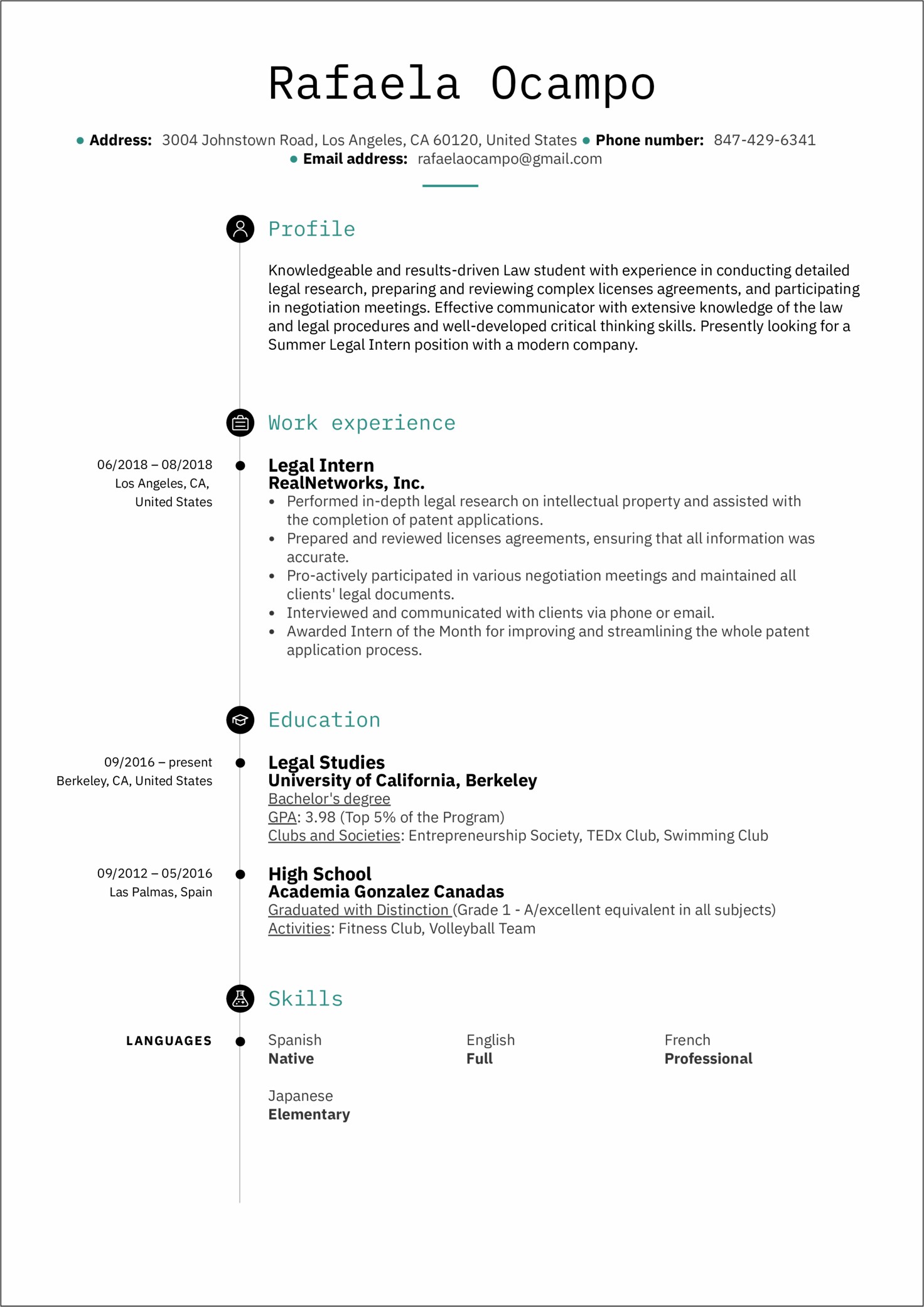 Resume Examples For Law Students