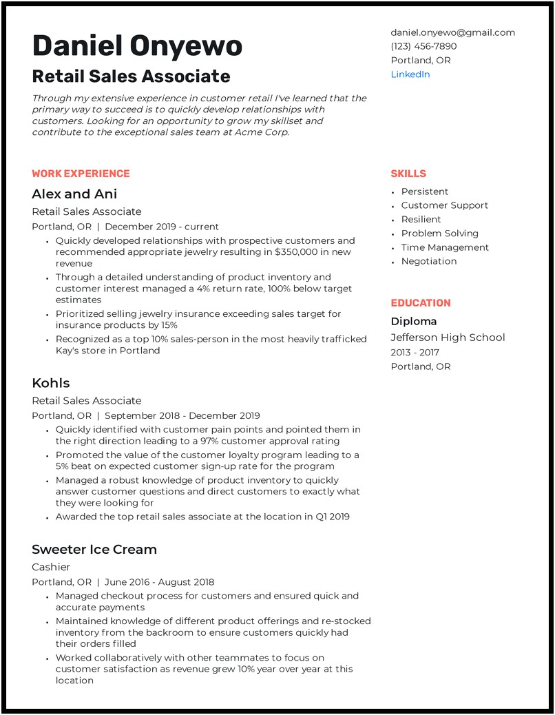 Resume Examples For Lead Sales Associate