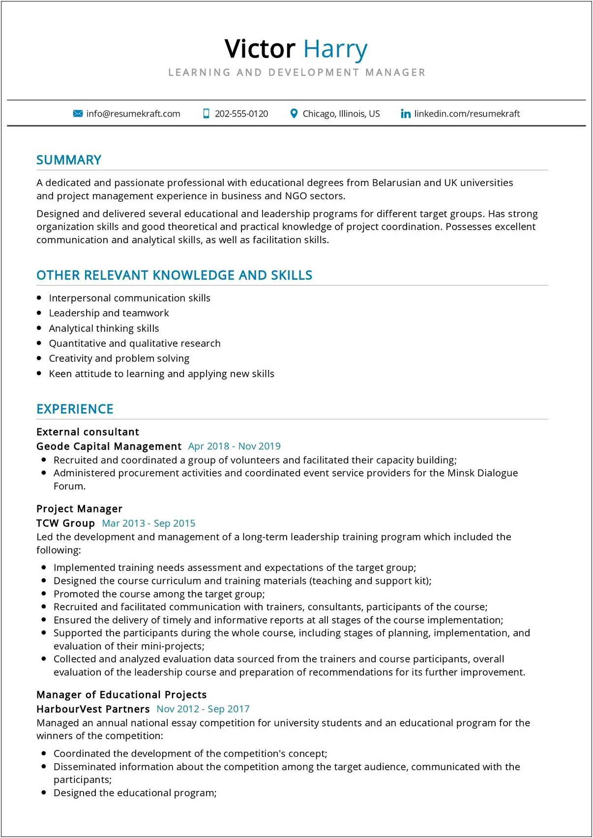 Resume Examples For Leadership And Organizational Development