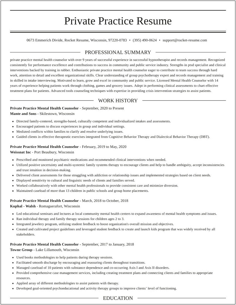 Resume Examples For Lmft Private Practice
