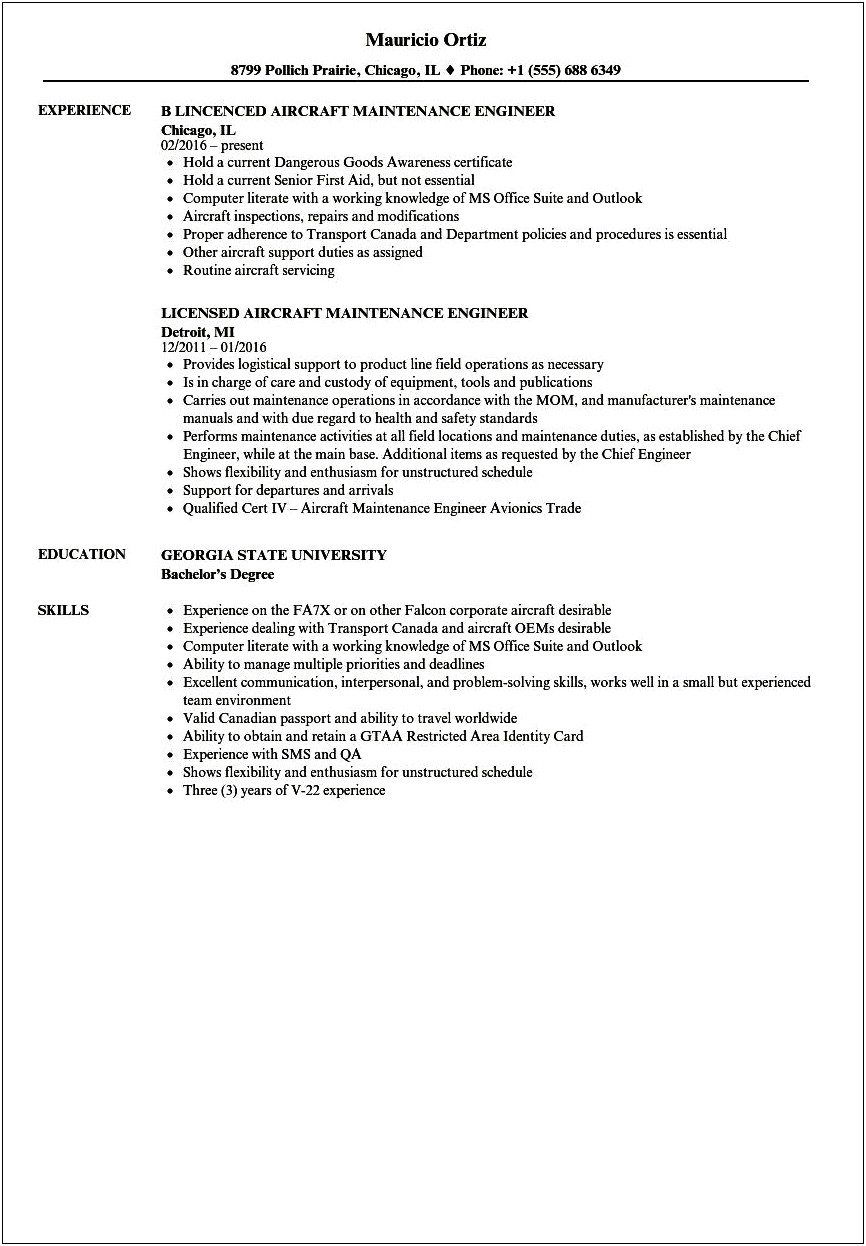 Resume Examples For Maintenance Jobs